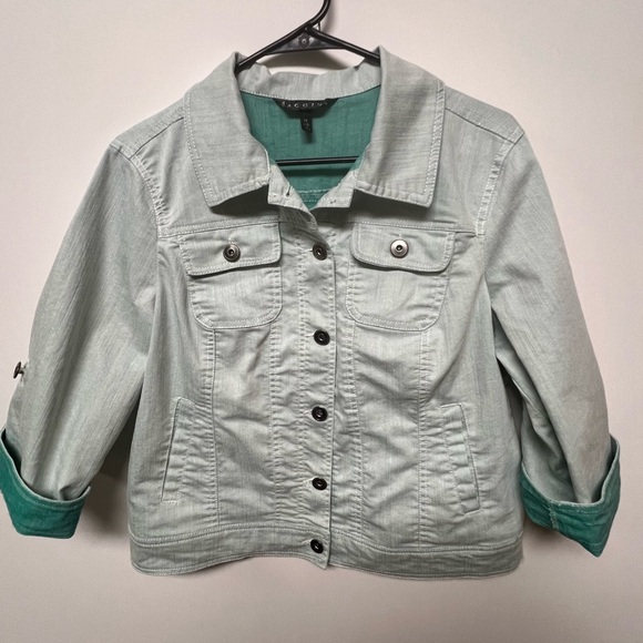 BACCINI DENIM LT GREEN JACKET SIZE PETITE LARGE - Picture 1 of 8